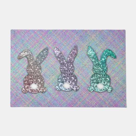 OsterGlitzer Pastel Glam Bunnies auf Kariert Fußmatte (Vorderseite)