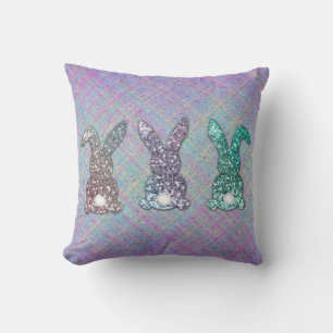 OsterGlitzer Pastel Glam Bunnies auf Kariert Kissen