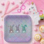 OsterGlitzer Pastel Glam Bunnies auf Kariert Pappteller (Party)