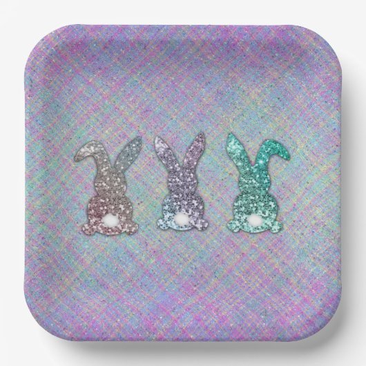 OsterGlitzer Pastel Glam Bunnies auf Kariert Pappteller (Vorderseite)