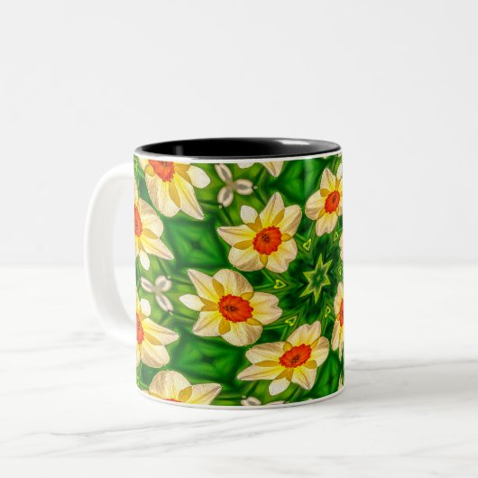 Osterglocke-Blume-Muster Zweifarbige Tasse (Vorderseite Links)