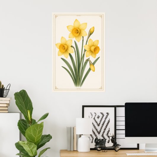 Osterglocke Botanisch, März Geburtsblume Poster (Heimbüro)