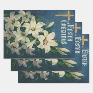 Osterglocken Blumen, Vintage religiöse Ostern Geschenkpapier Set