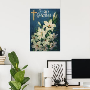Osterglocken Blumen, Vintage religiöses Ostern Poster