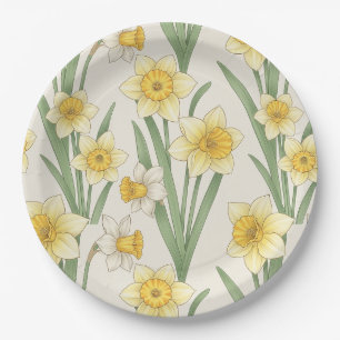 Osterglocken-Frühlingsblumen in sanftem Gelb und G Pappteller