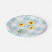 Osterglocken-Malerei Frühlingsblau Gingham Küstens Pappteller (Schrägansicht)