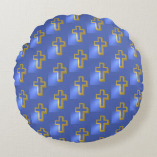 Ostergolden Christlich Religious Lit Cross Blue Rundes Kissen