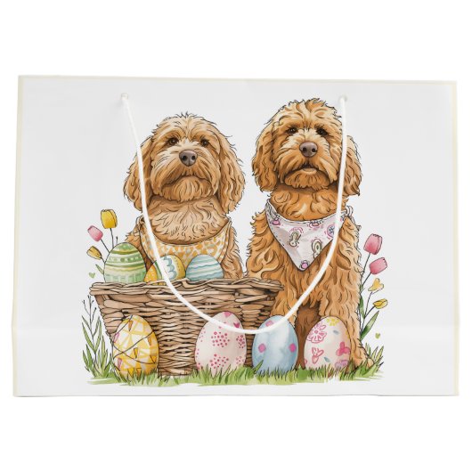 Ostergoldendoodle-Hunde Große Geschenktüte (Rückseite)