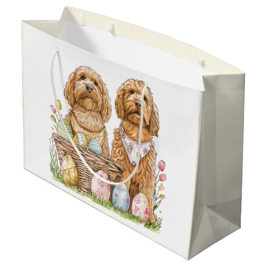 Ostergoldendoodle-Hunde Große Geschenktüte (Rückseite Schrägansicht)