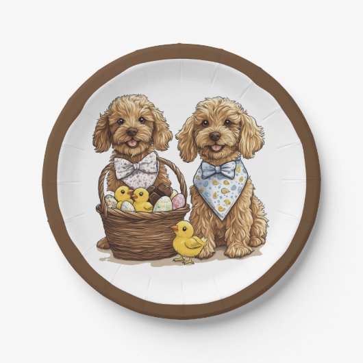 Ostergoldendoodle Hunde Osterhase Pappteller (Vorderseite)