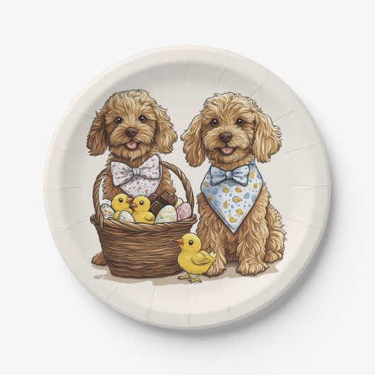 Ostergoldendoodle Hunde Osterhase Pappteller (Vorderseite)