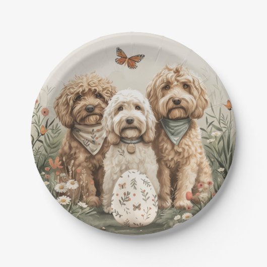 Ostergoldendoodle-Hunde Pappteller (Vorderseite)