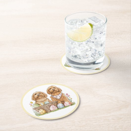 Ostergoldendoodle-Hunde Runder Pappuntersetzer (Vor Ort)