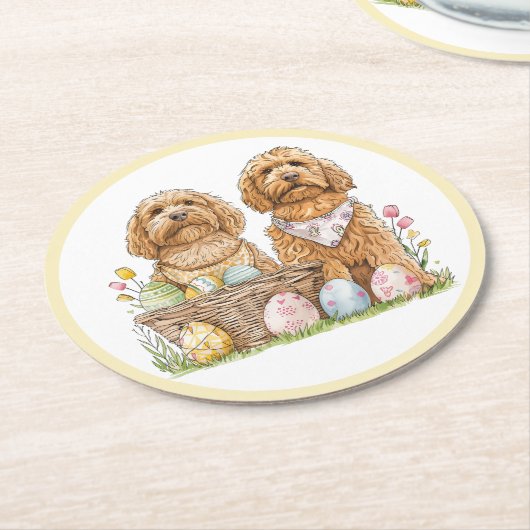 Ostergoldendoodle-Hunde Runder Pappuntersetzer (Angewinkelt)