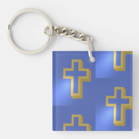 Ostergoldfarbenes Christliches Religious Cross Blu Schlüsselanhänger (Vorderseite)