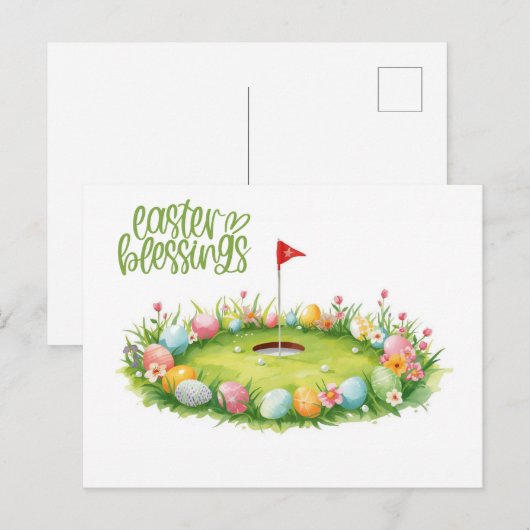 Ostergolf mit Ei auf Puttfläche  Postkarte (Vorne/Hinten)