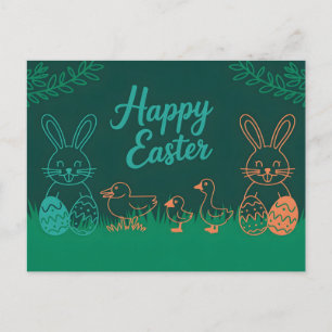 Ostergrafik mit Hasen und Küken Feiertagspostkarte