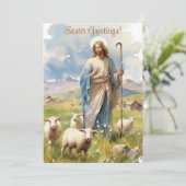Ostergrauen: Jesus unter den Schafen Feiertagskarte (Stehend Vorderseite)