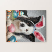 Ostergrenze Collie Hund mit Holiday Eggs Puzzle (Horizontal)