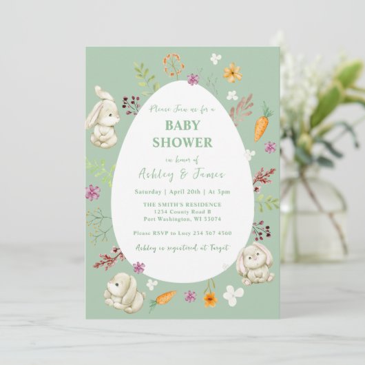 Ostergrüne Kaninchendusche Einladung (Stehend Vorderseite)