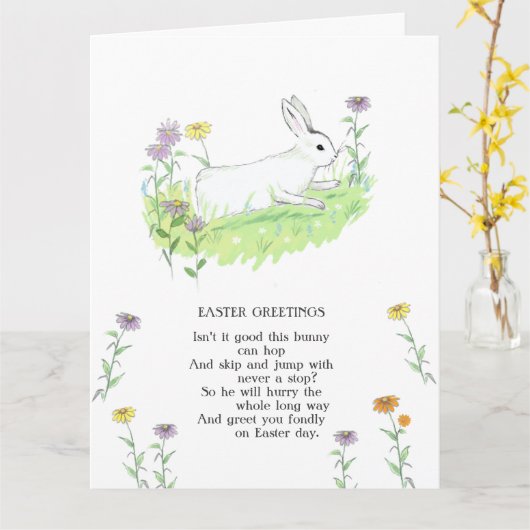 Ostergruß Bunny Old Kinderzimmer Ryhme Art Karte (Gelbe Blume)