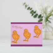 Ostergruß Chicks Lila Feiertagspostkarte (Stehend Vorderseite)