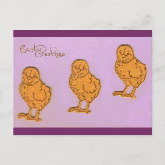 Ostergruß Chicks Lila Feiertagspostkarte (Vorderseite)