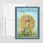 Ostergruß mit Mädchen und Maiglöckchen Postkarte (Vorne/Hinten)