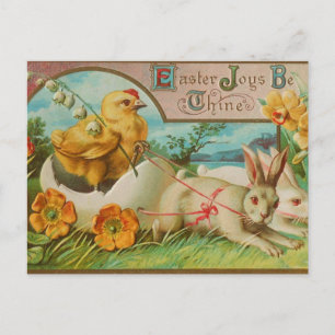 Ostergruß mit Vintage-Küken und -Häschen Postkarte