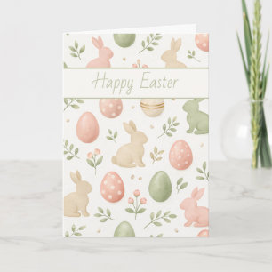 Ostergruß mit Wasserfarben-Häschen und Pastell-Eie Feiertagskarte