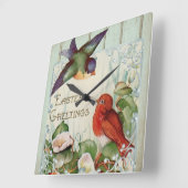 Ostergruß Vintag Retro Songbirds Quadratische Wanduhr (Winkel)