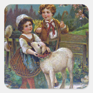 Ostergrüße 1908 quadratischer aufkleber