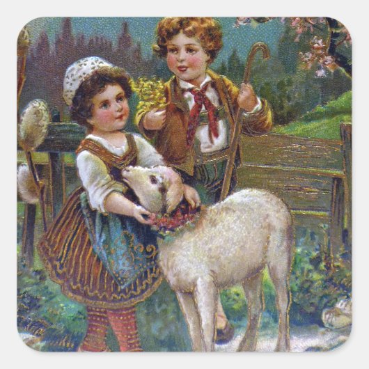 Ostergrüße 1908 quadratischer aufkleber (Vorderseite)