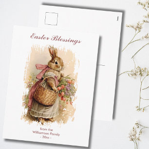 Ostergrüße Brauner Vintage-Hase Personalisiert Feiertagspostkarte