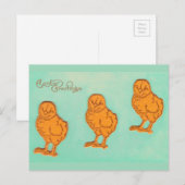 Ostergrüße Chicks Grün Feiertagspostkarte (Vorne/Hinten)