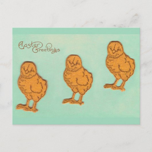 Ostergrüße Chicks Grün Feiertagspostkarte (Vorderseite)