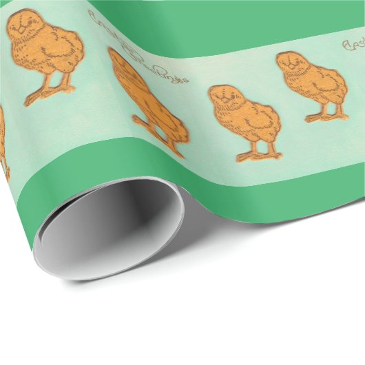 Ostergrüße Chicks Grün Geschenkpapier (Rolleneckpunkt)