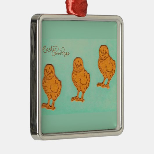 Ostergrüße Chicks Grün Silbernes Ornament (Rechts)