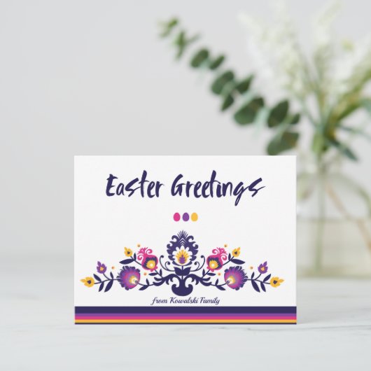 Ostergrüße Folklore Benutzerdefinierter Text Postkarte (Stehend Vorderseite)