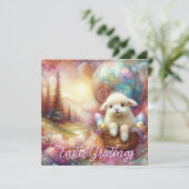 Ostergrüße Heißluftballon Lamm Feiertagskarte (Stehend Vorderseite)