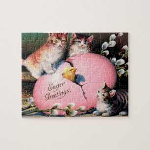 Ostergrüße im Vintage-Stil Katzen Küken und Ostere Puzzle