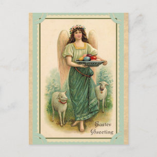 Ostergrüße im Vintage-Stil mit Engel, Schafen und Postkarte