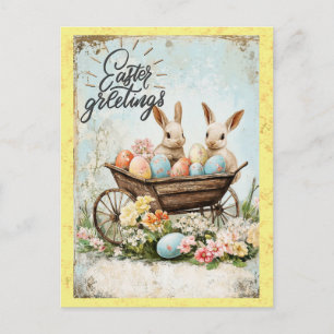Ostergrüße im Vintage-Stil mit Hase und Ei Postkarte