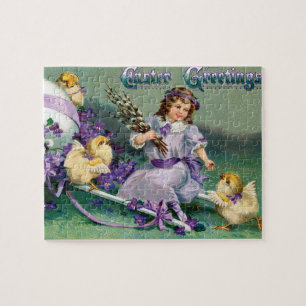 Ostergrüße Mädchen Ei Küken Karosse Vintage Puzzle