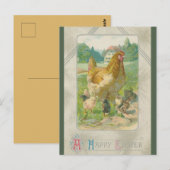 Ostergrüße mit alten Hühnern auf einem Bauernhof Postkarte (Vorne/Hinten)
