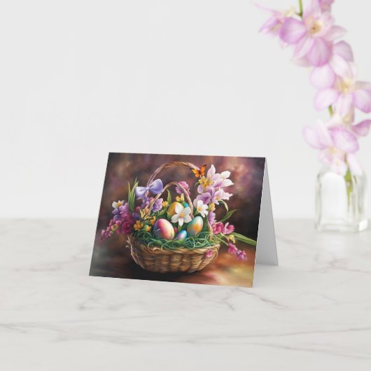 Ostergrüße mit Korb Blumen Eier Karte (Orchidee)