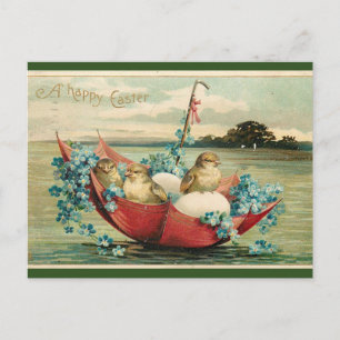 Ostergrüße mit Vintage-Küken und Veilchen in einem Postkarte