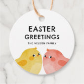 Ostergrüße mit zwei kleinen Hühnern Geschenkanhänger (Vorderseite)