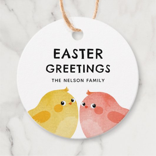 Ostergrüße mit zwei kleinen Hühnern Geschenkanhänger (Vorderseite)