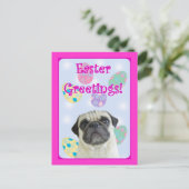 Ostergrüße Mops Feiertagspostkarte (Stehend Vorderseite)